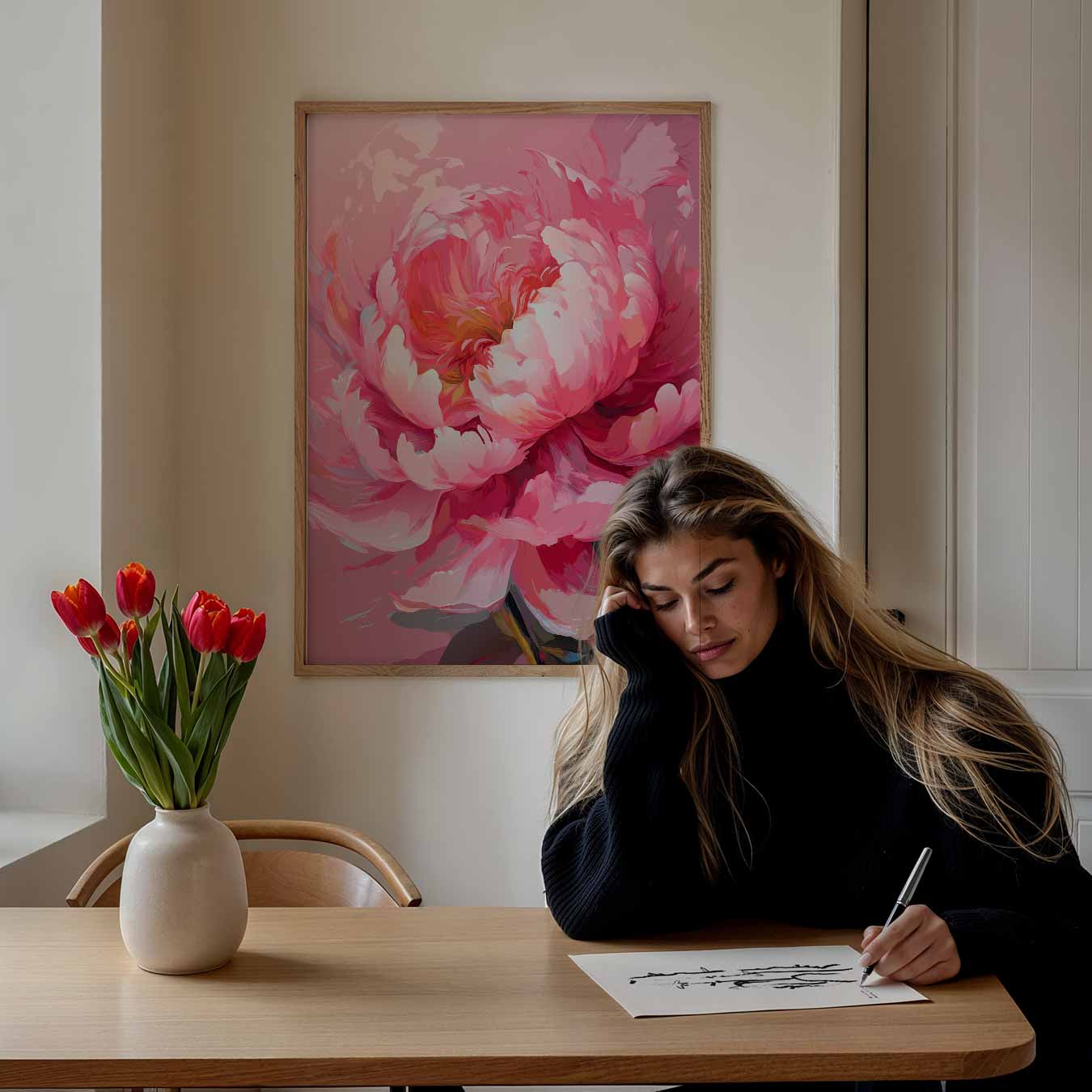 Betoverende Roze Pioenroos Poster-WallArtistic