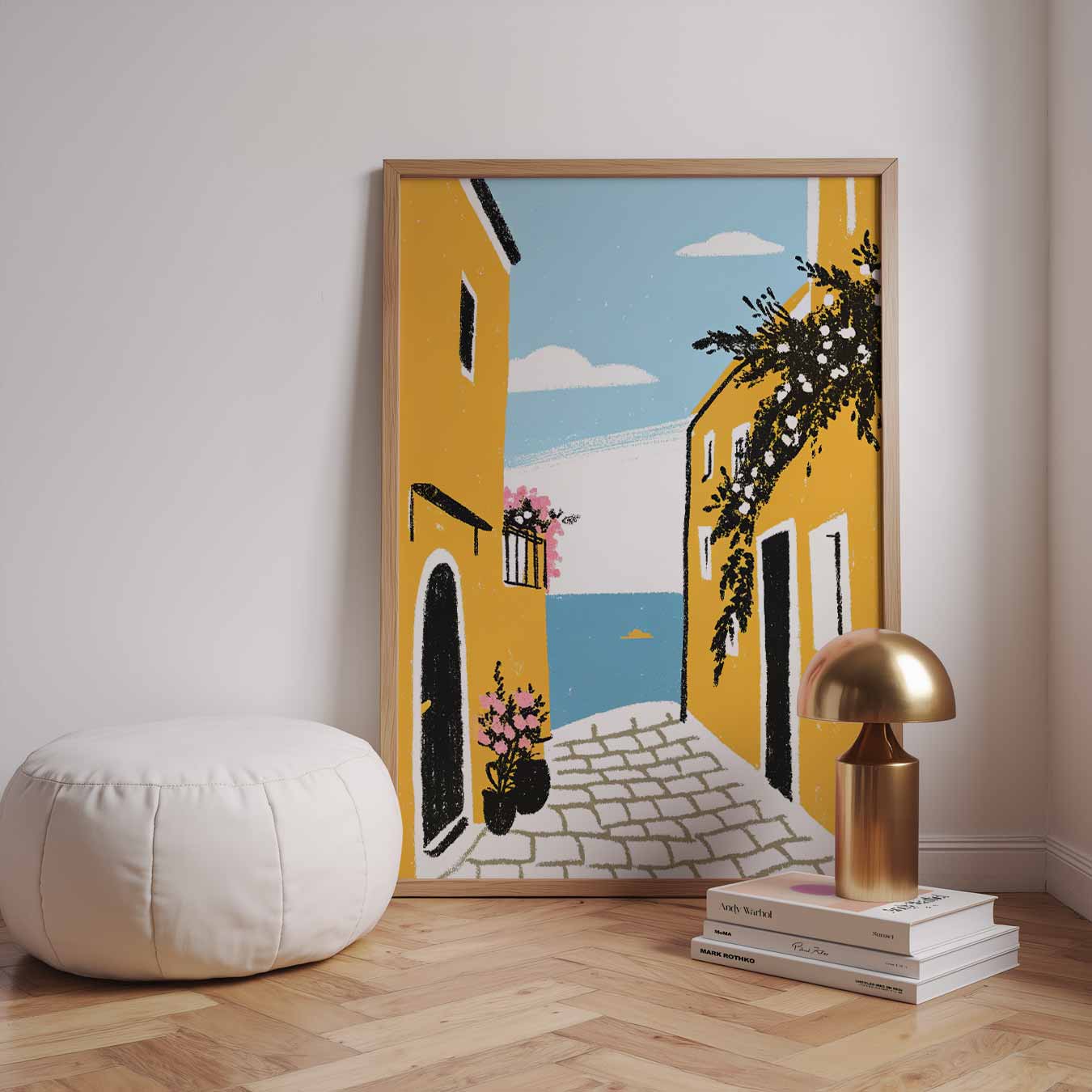 Mediterrane Straat Met Zeezicht Poster-WallArtistic