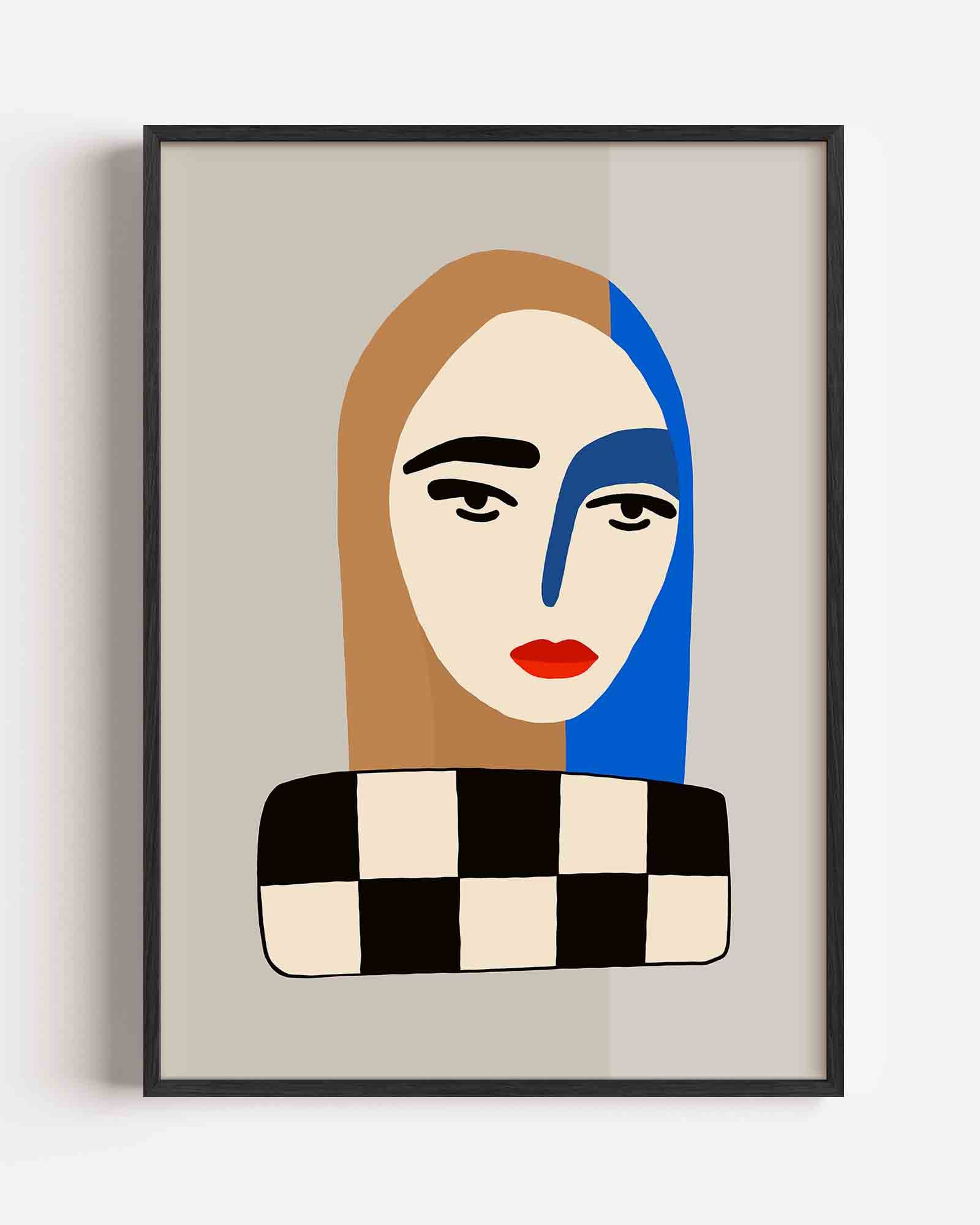 Gezicht met blauwe streep Poster