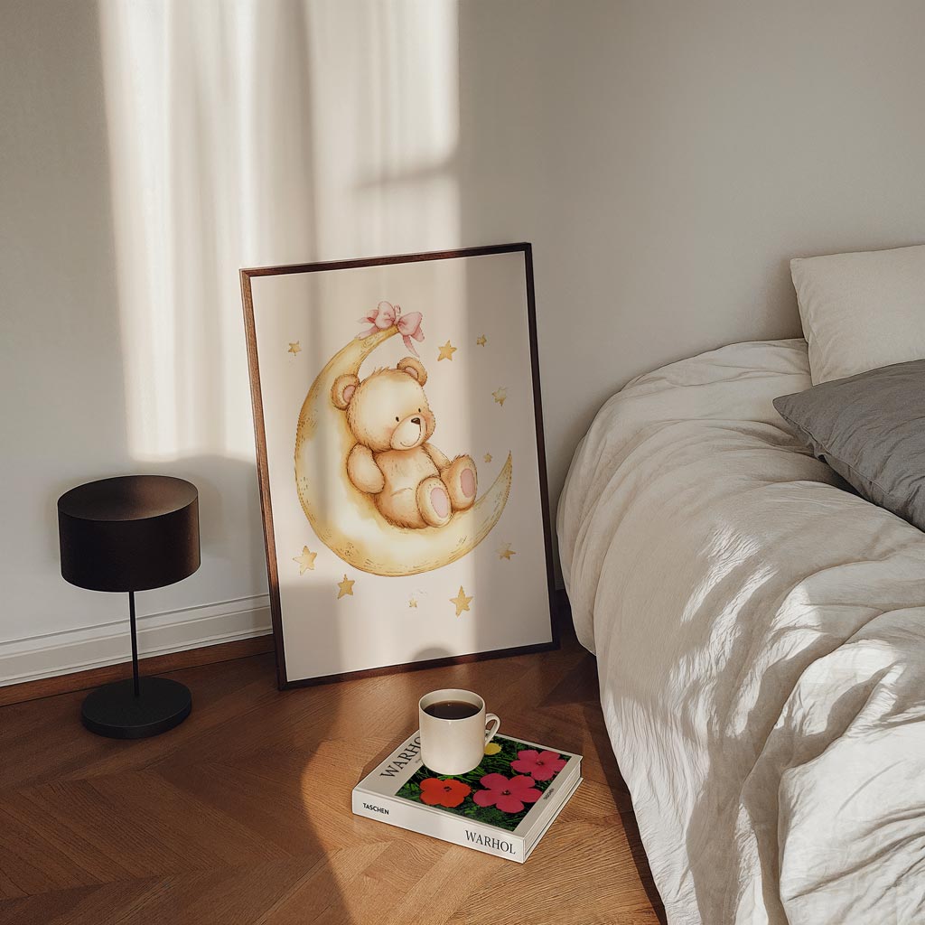 Schattige Beer op de Maan Poster-WallArtistic
