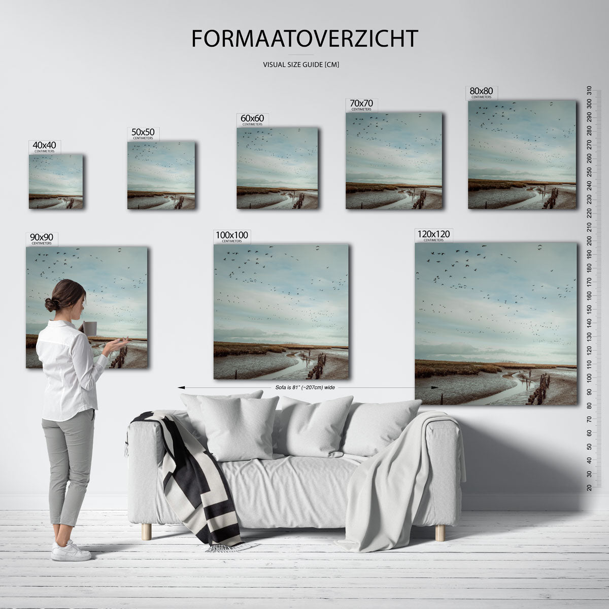 Vogels boven landschap Kunstwerk