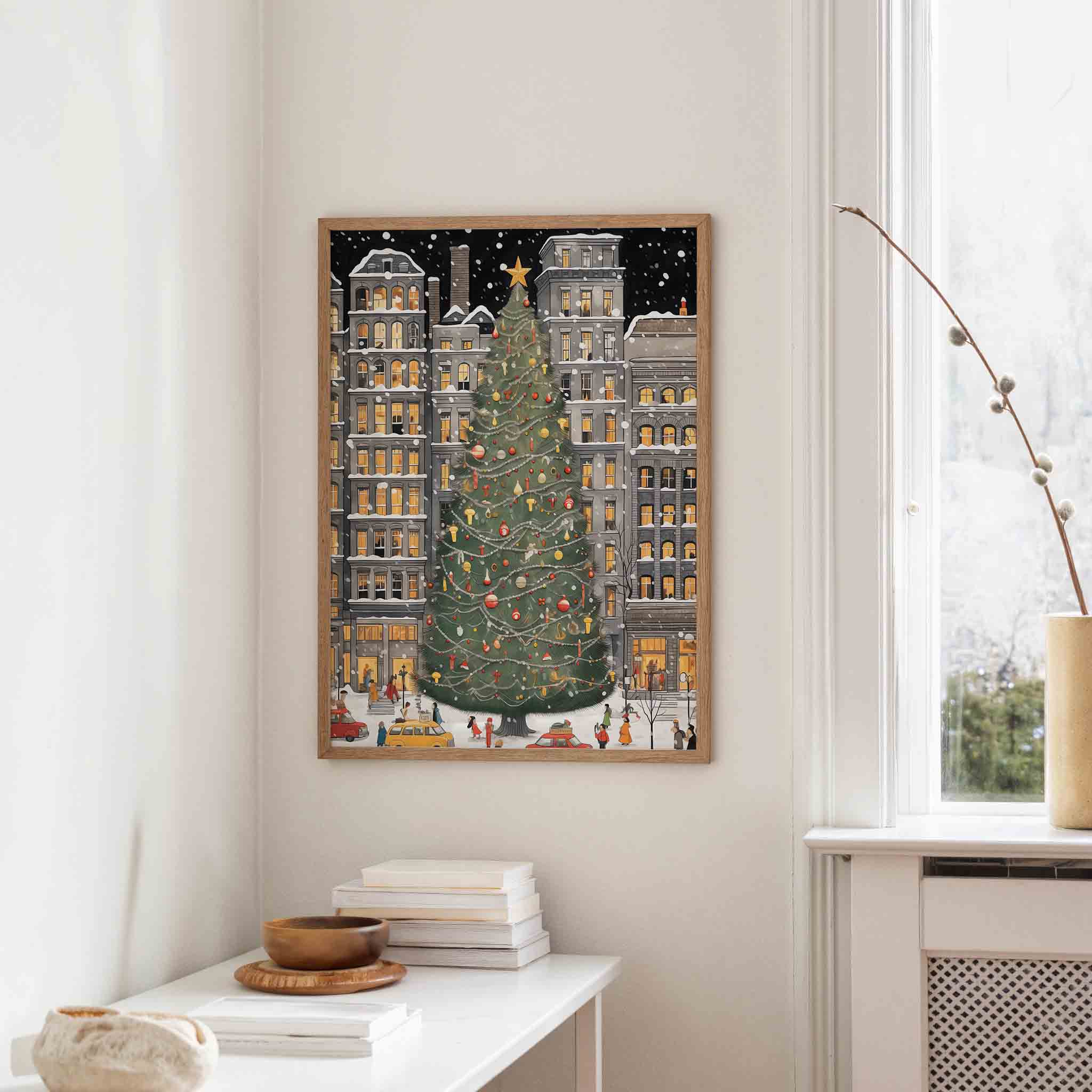 Kerstboom in de stad Poster