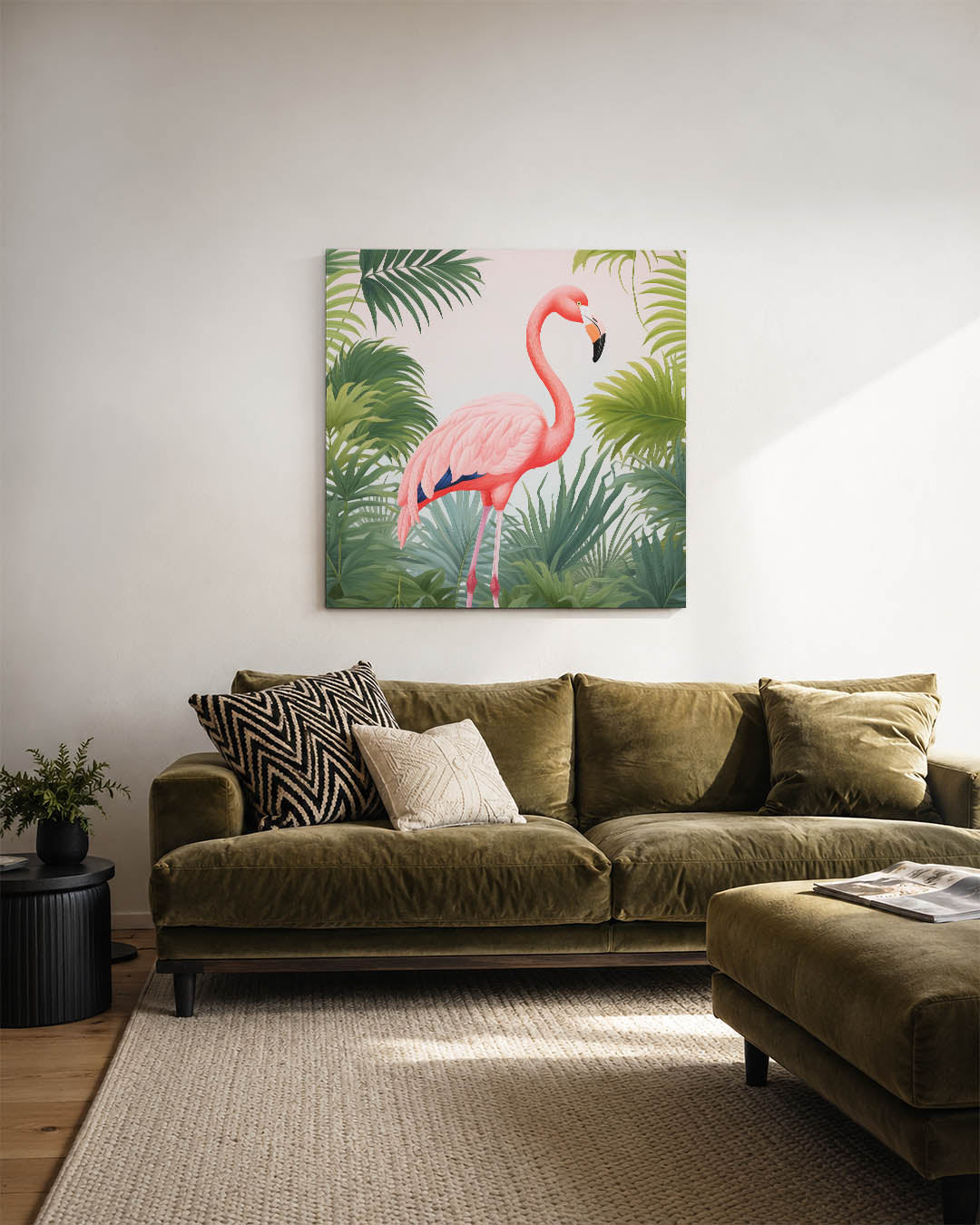 Flamingo en bladeren Kunstwerk