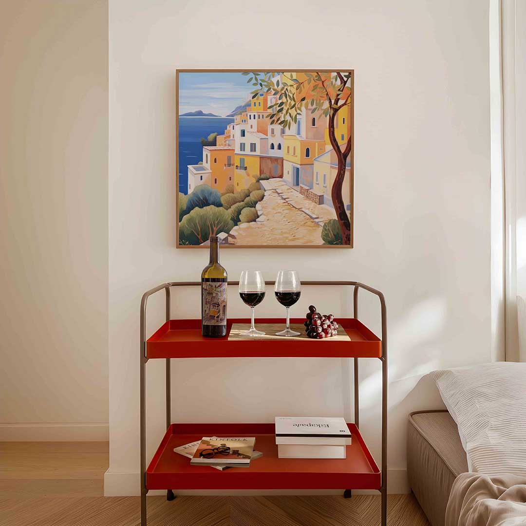 Mediterrane huizen aan zee Poster