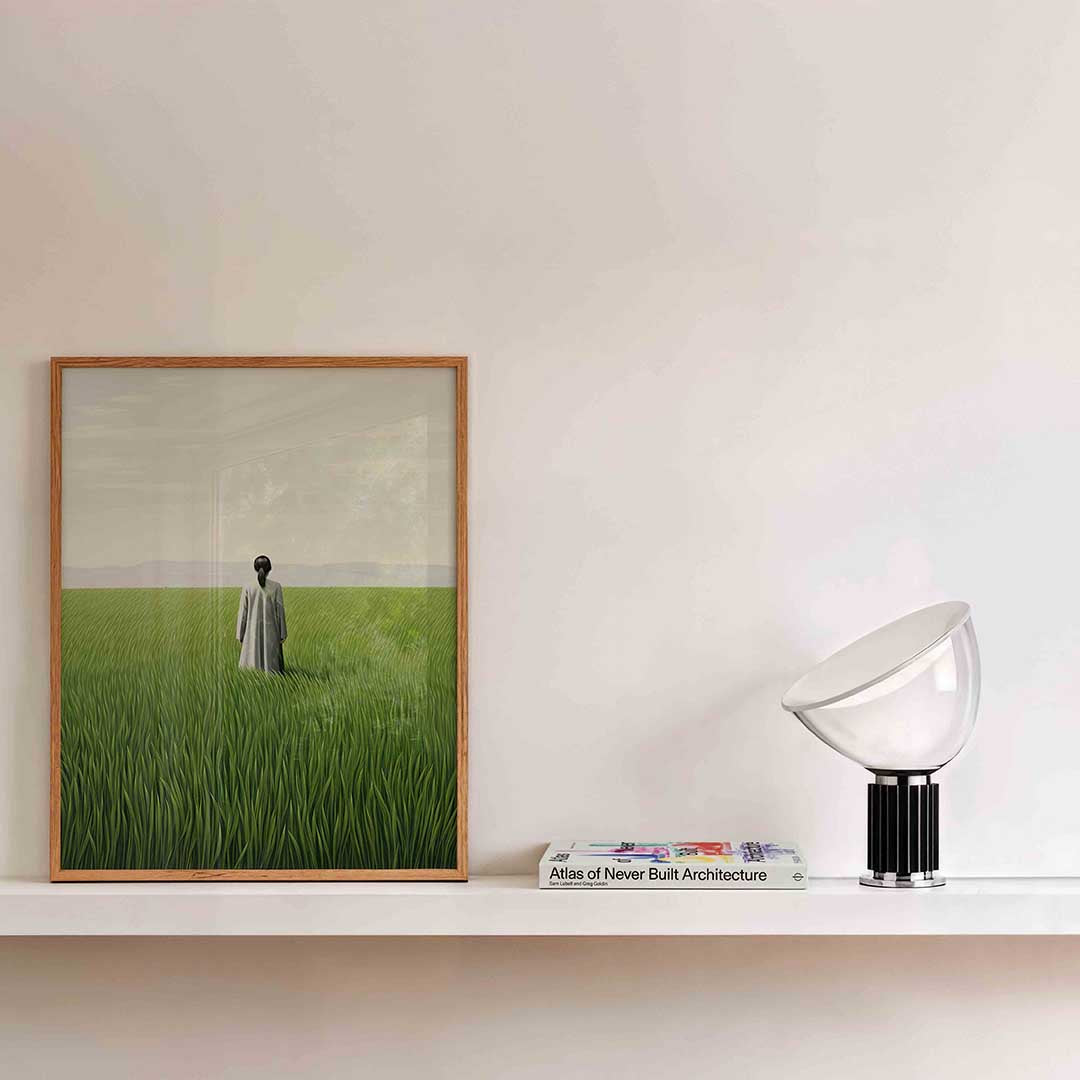 Persoon in groen veld Poster