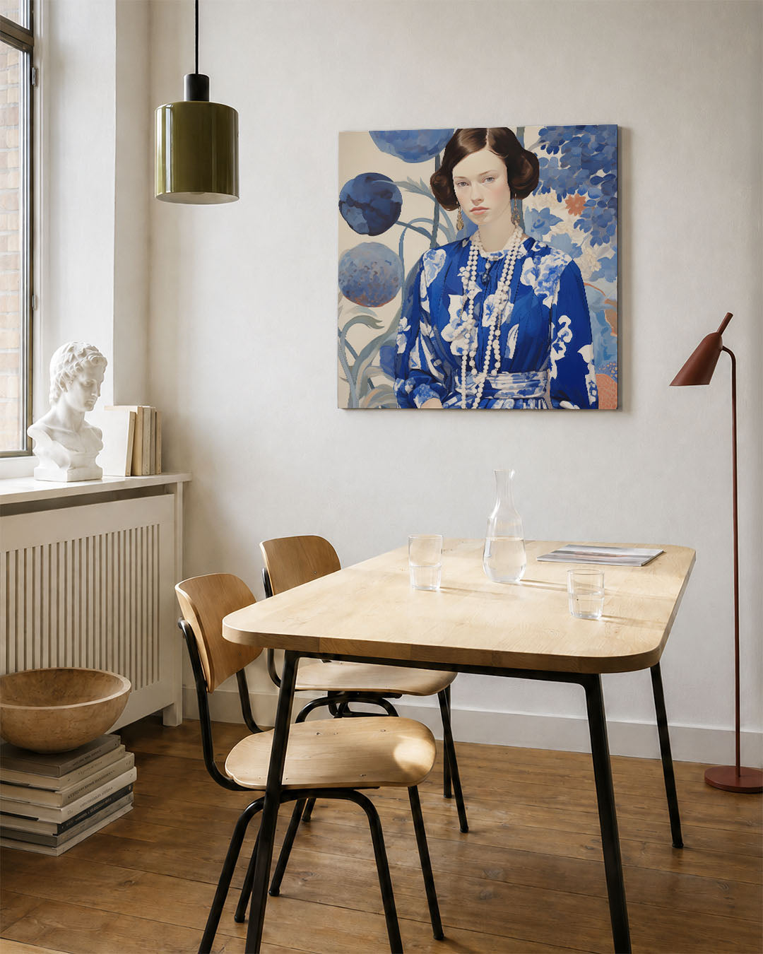 Vrouwelijk portret met bloemen Kunstwerk
