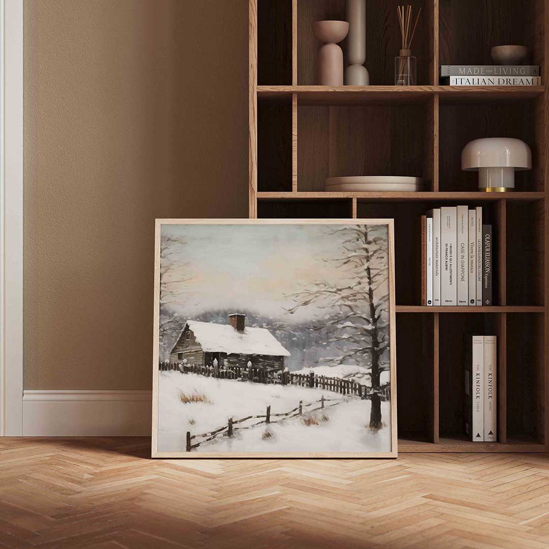 Winterlandschap met huis Poster