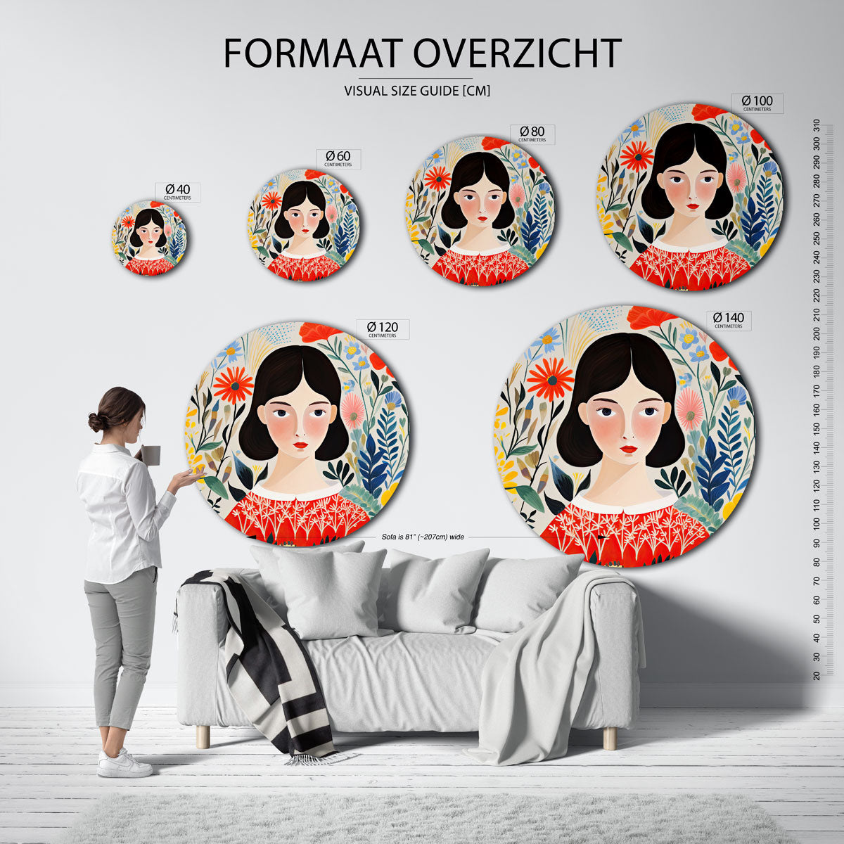 Vrouw met bloemen Muurcirkel