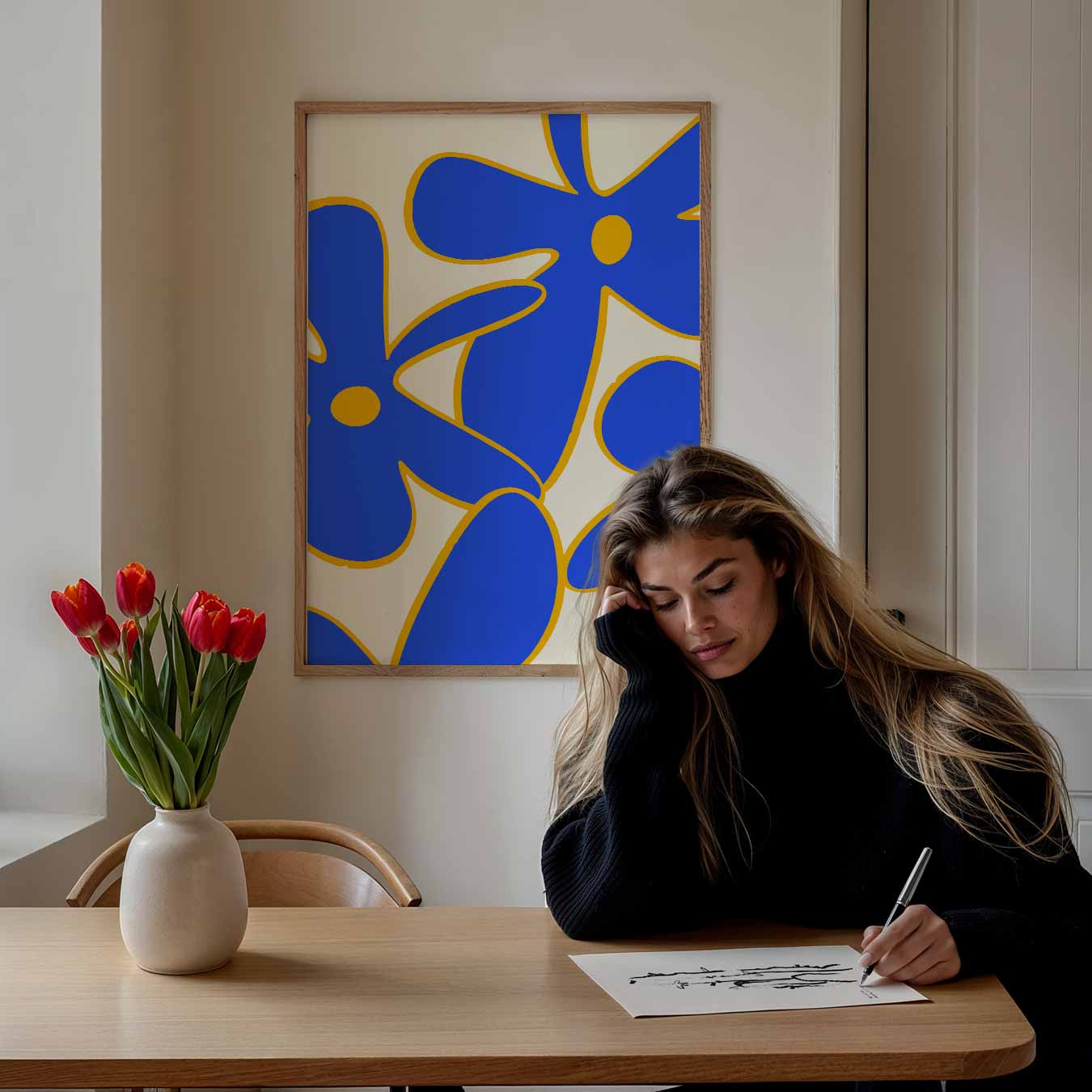 Blauwe Bloemenpracht Poster-WallArtistic