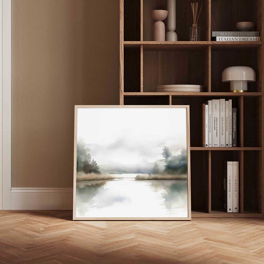 Landschap met mistige bomen Poster