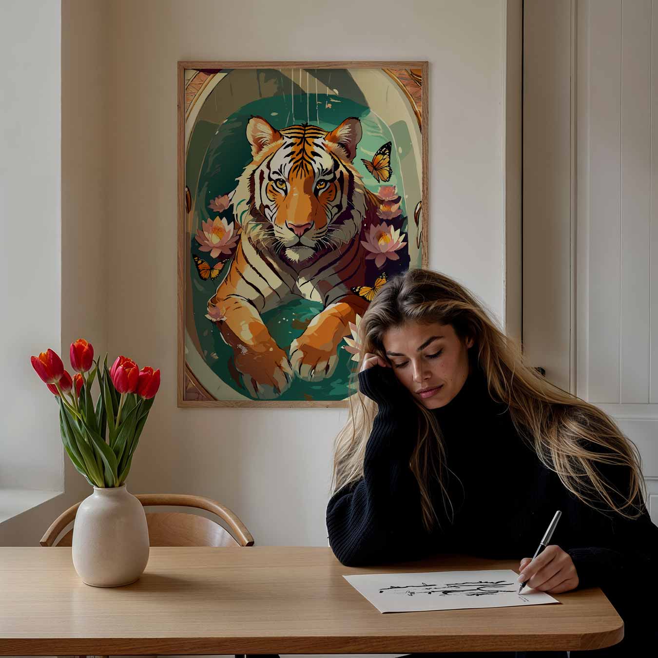 Tijger in Lotusvijver Poster-WallArtistic