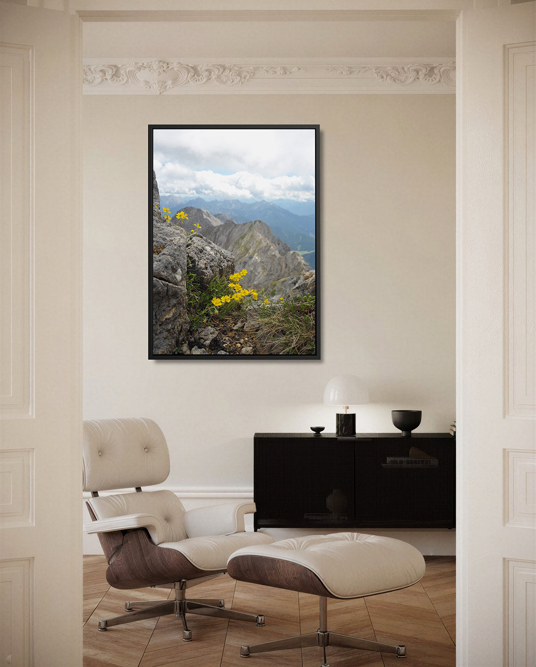 Berglandschap met bloemen Kunstwerk