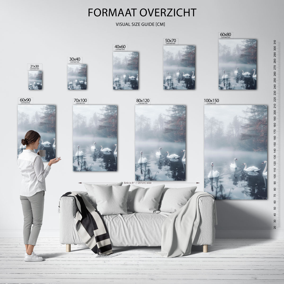 Zwanen in mistige vijver Poster