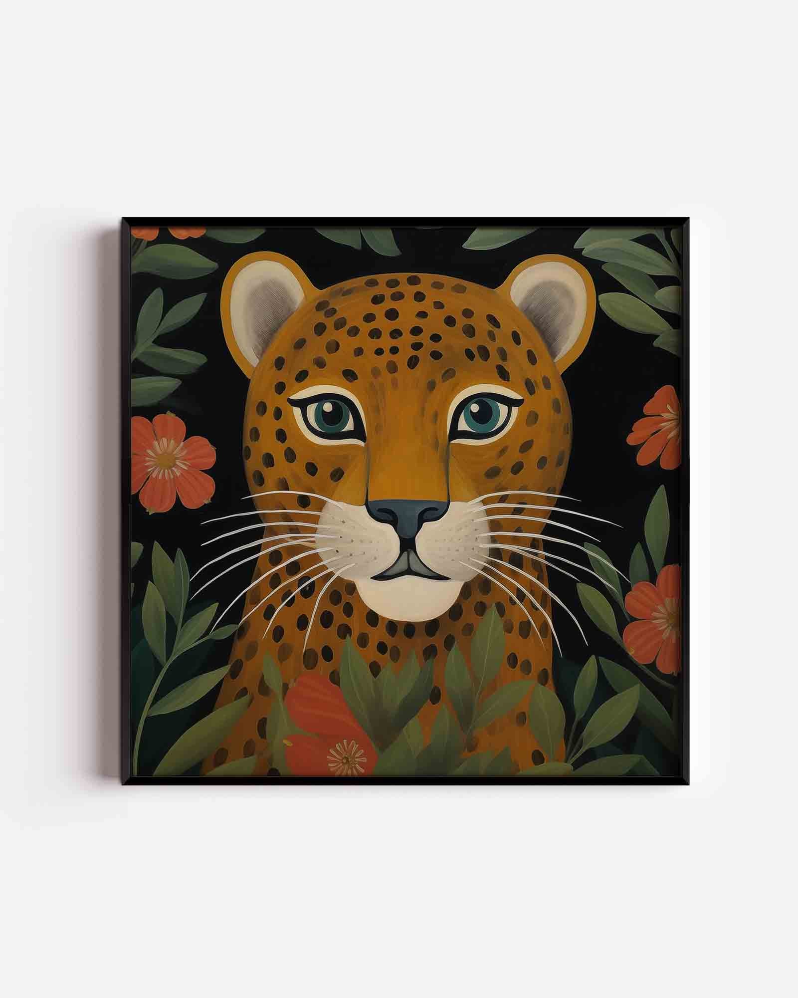 Luipaard met bloemen Poster