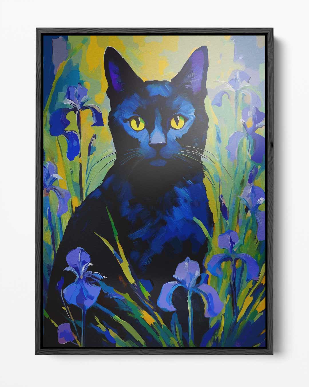 Kunstwerk: Mystische Katze im Blumengarten