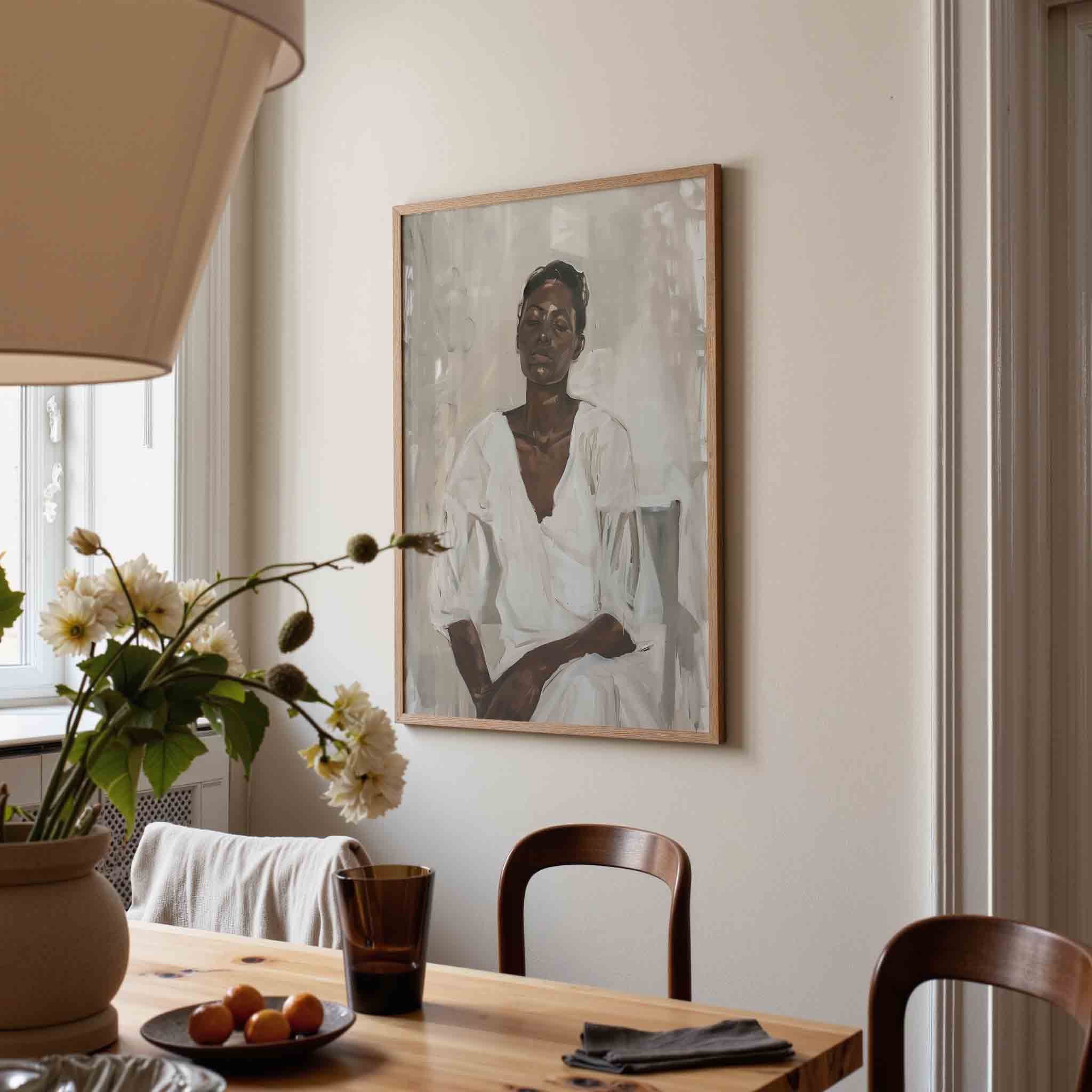 Vrouw in witte kleding Poster