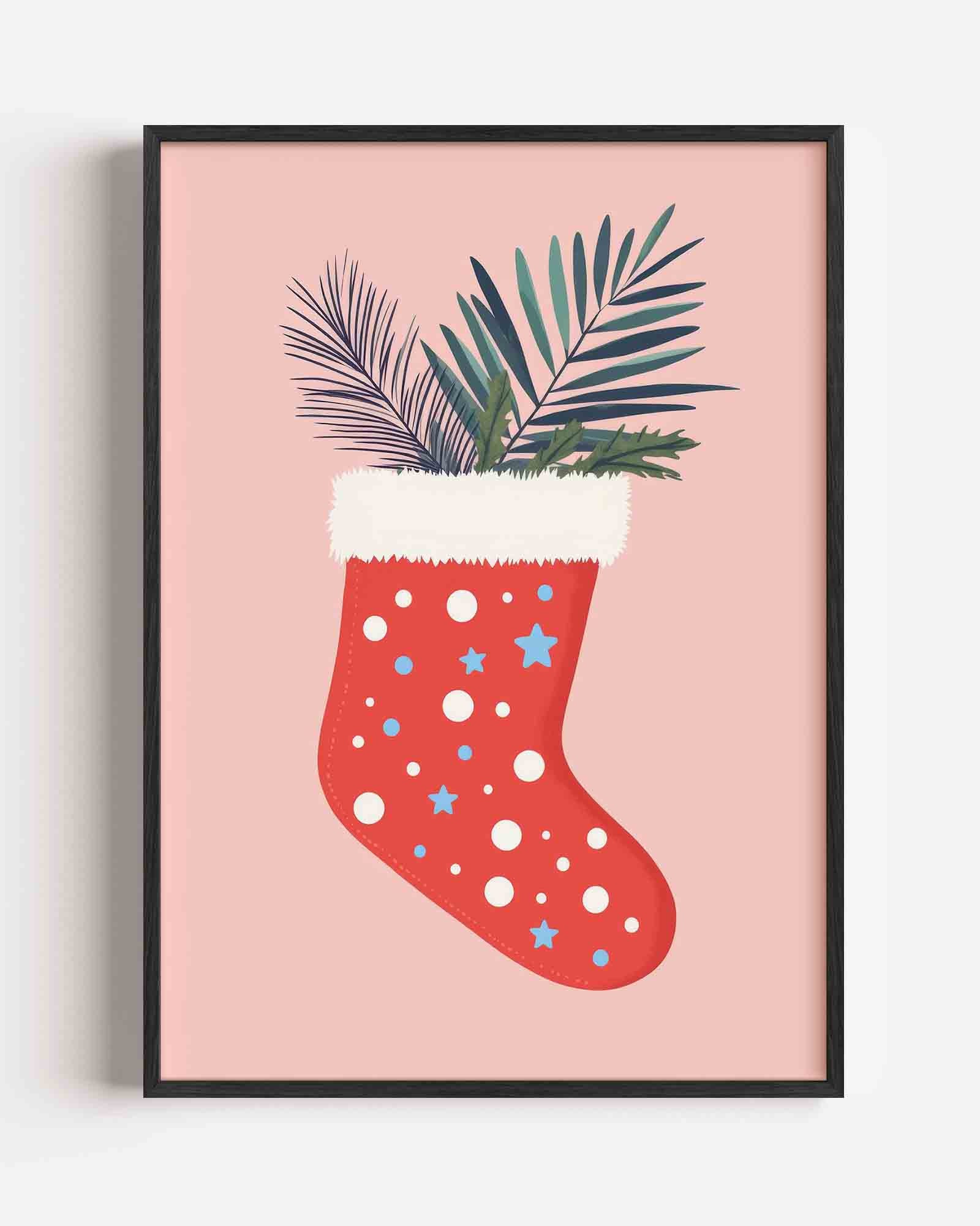 Kerstsok met bladeren Poster