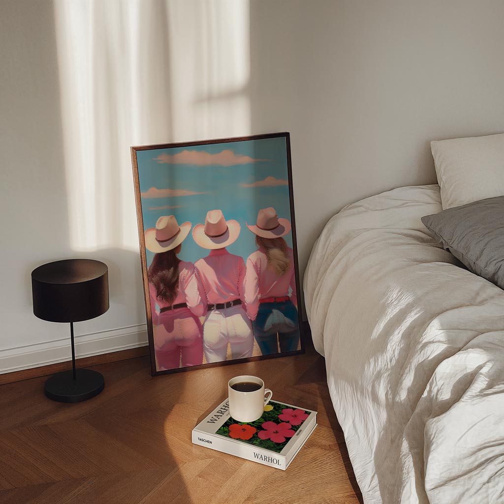 Drie Cowgirls Onder Blauwe Hemel Poster-WallArtistic
