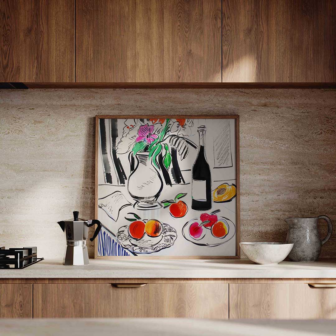 Stilleven met fruit en bloemen Poster