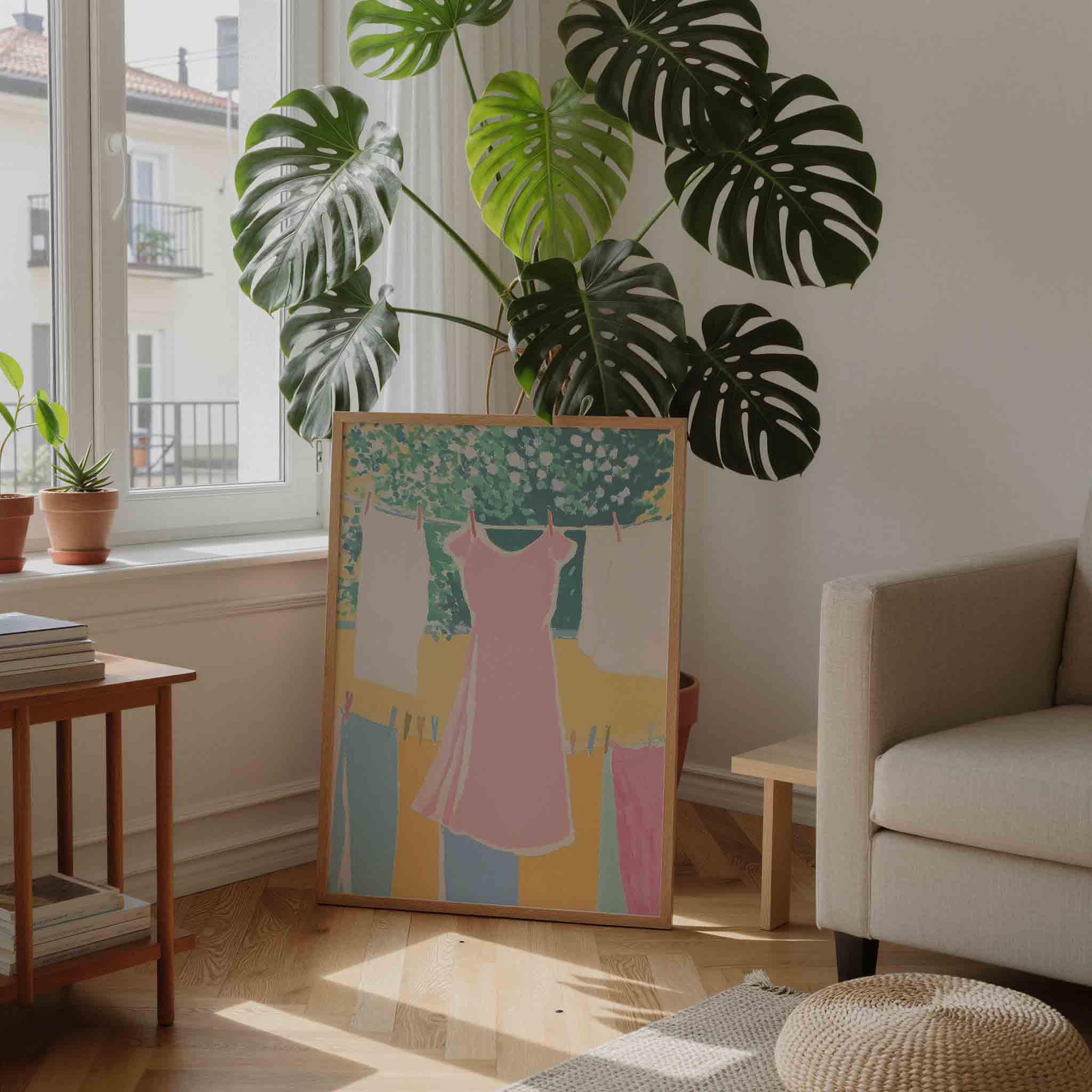 Roze jurk aan waslijn Poster