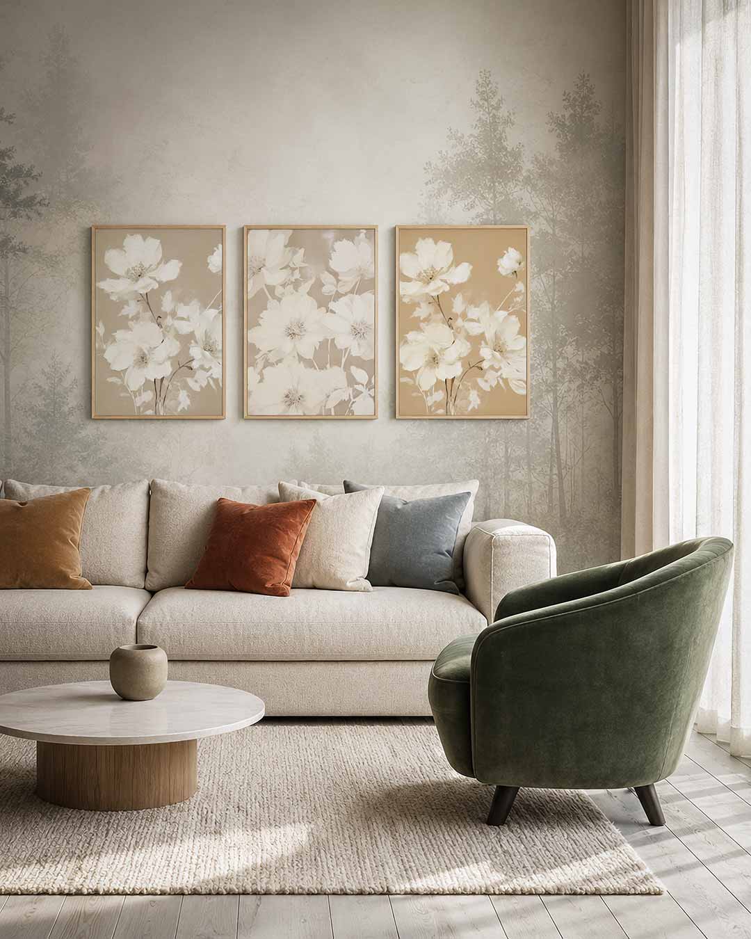 Bloemrijke zachttekening Posterset