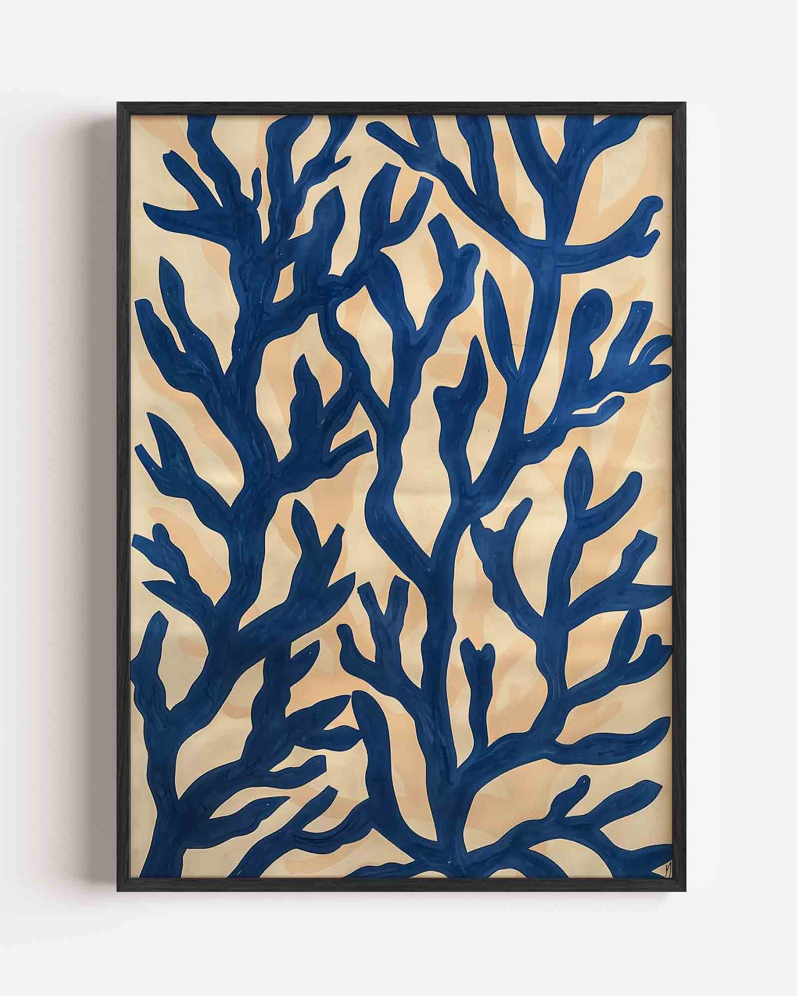 Blauwe takken op beige Poster