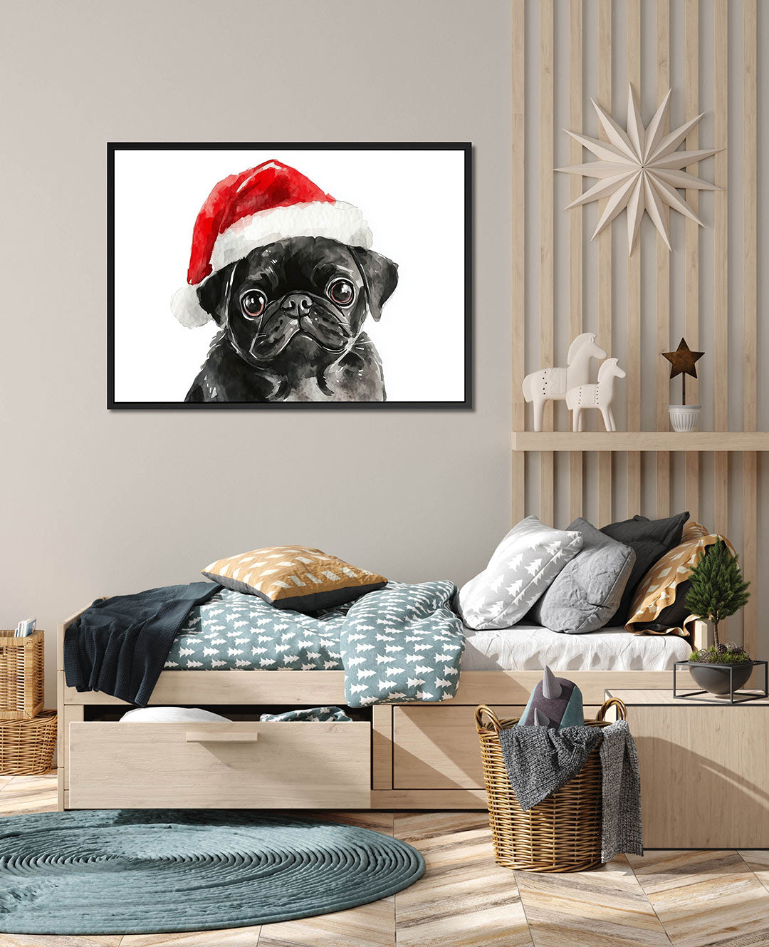 Hond met kerstmuts Kunstwerk