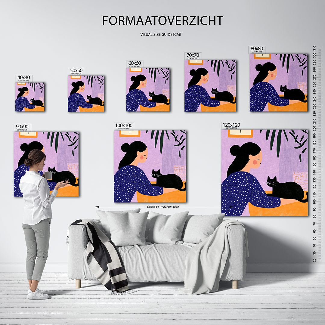 Vrouw met kat Kunstwerk