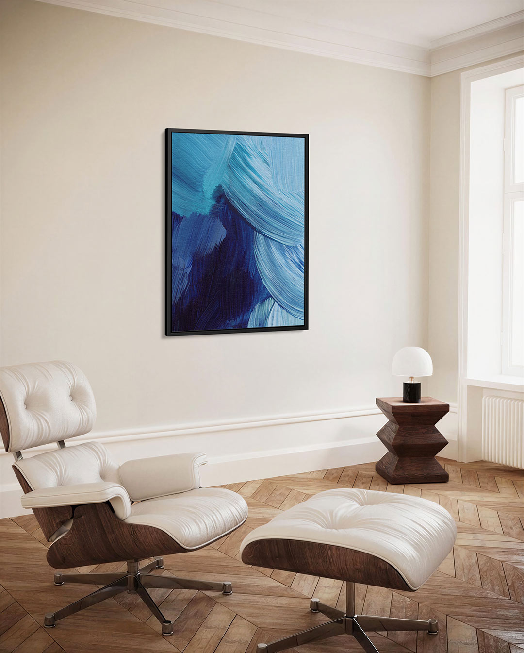 Dynamische blauwe beweging Kunstwerk