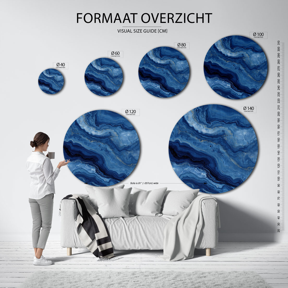 Blauwe marmerstructuur Muurcirkel