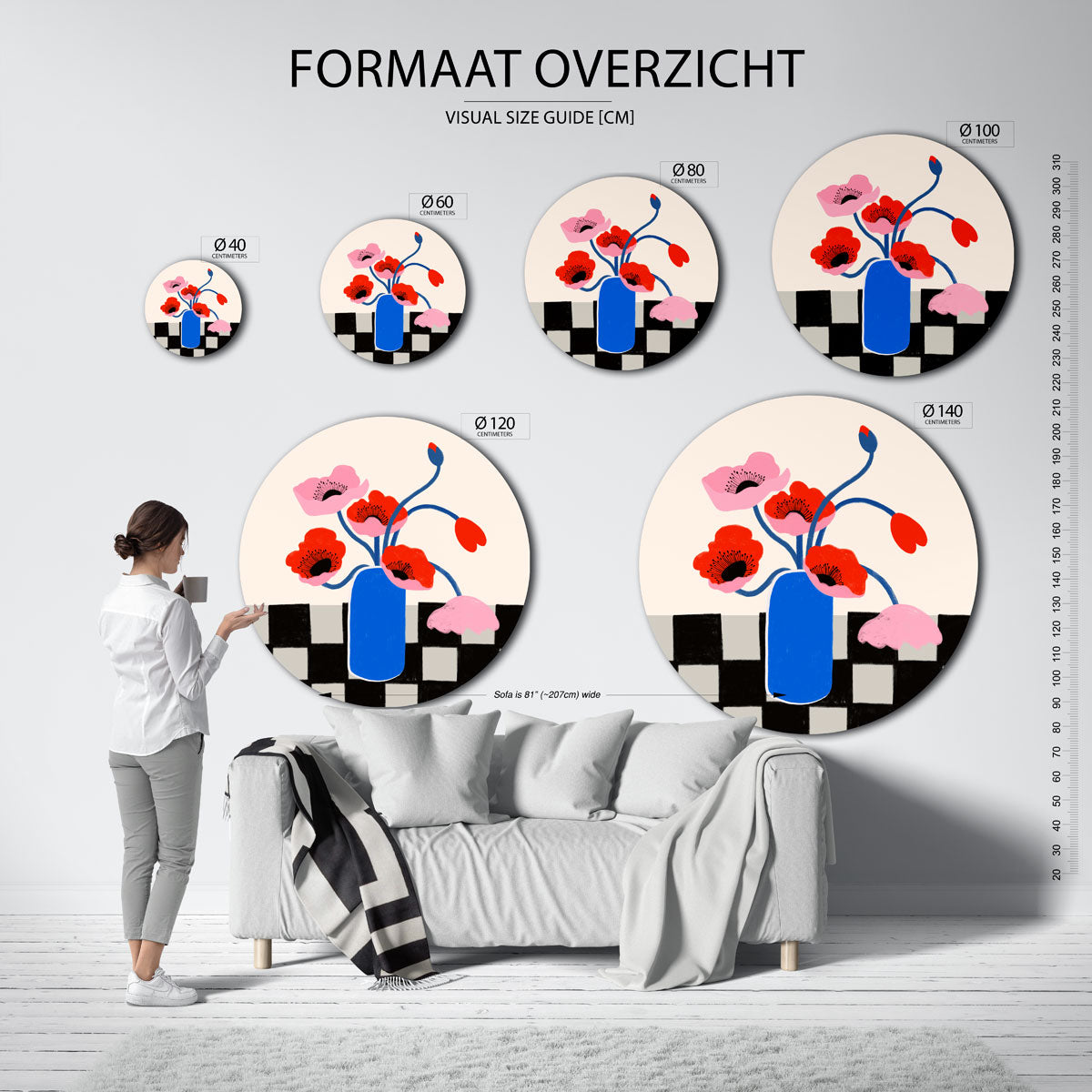 Bloemen in blauwe vaas Muurcirkel