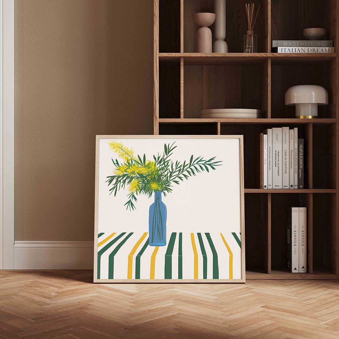 Blauwe vaas met bloemen Poster