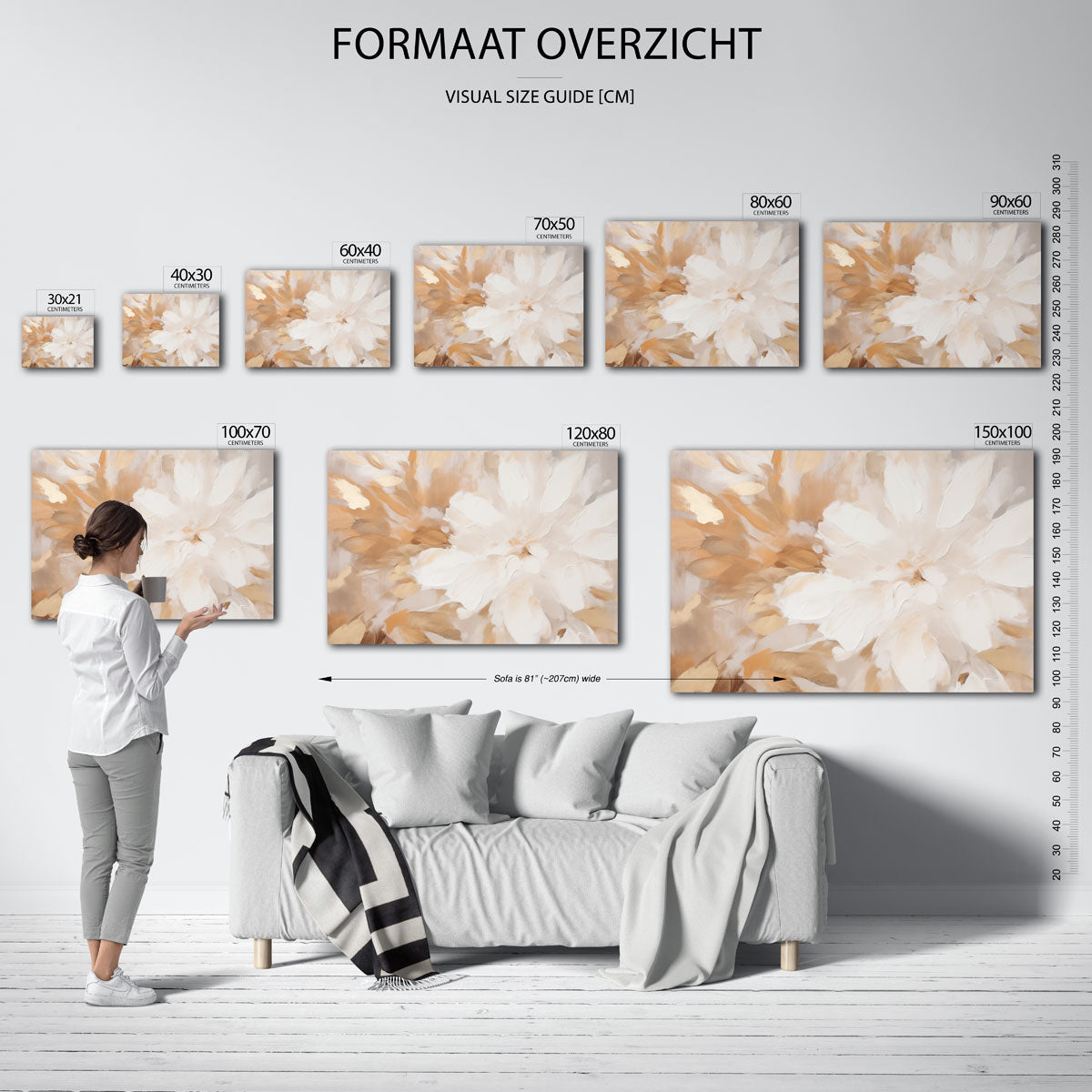 Bloemmotief in beige Poster