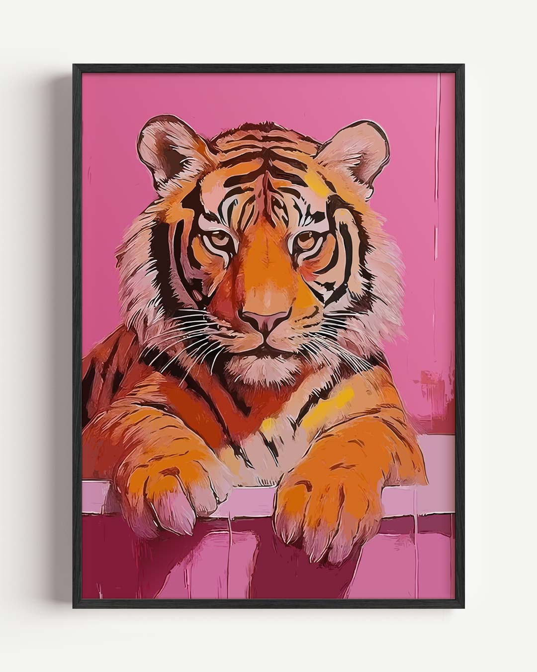 Exotische Tijger in Stijlvolle Roze Badkamer Poster-WallArtistic