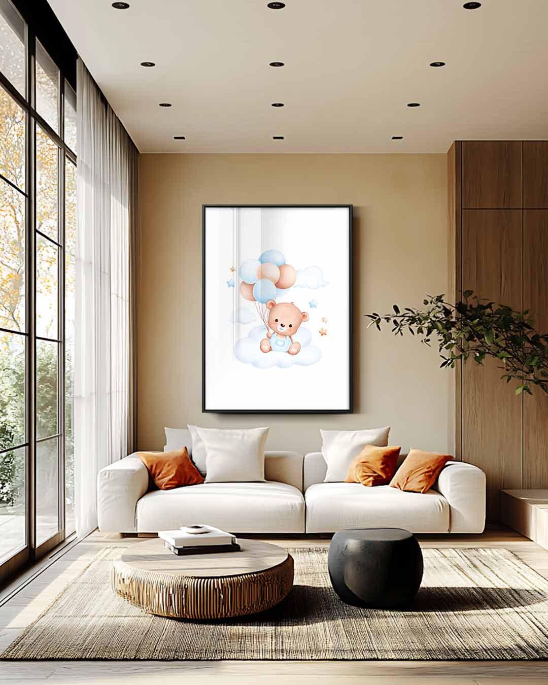 Dromerige Teddybeer op Wolk Kunstwerk-canvas-dibond-plexiglas-wanddecoratie-WallArtistic