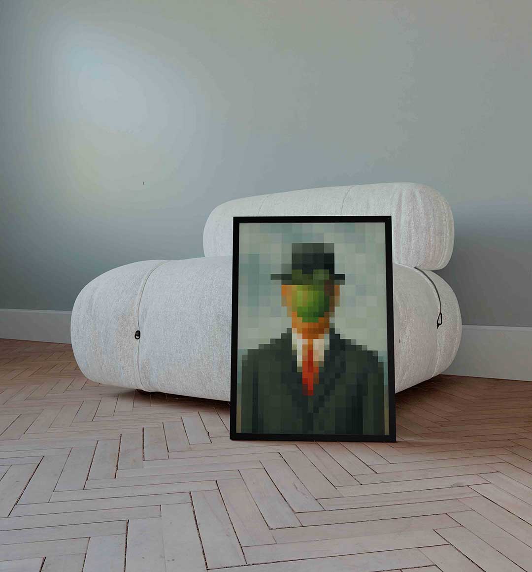 Man met hoed en groene appel Poster