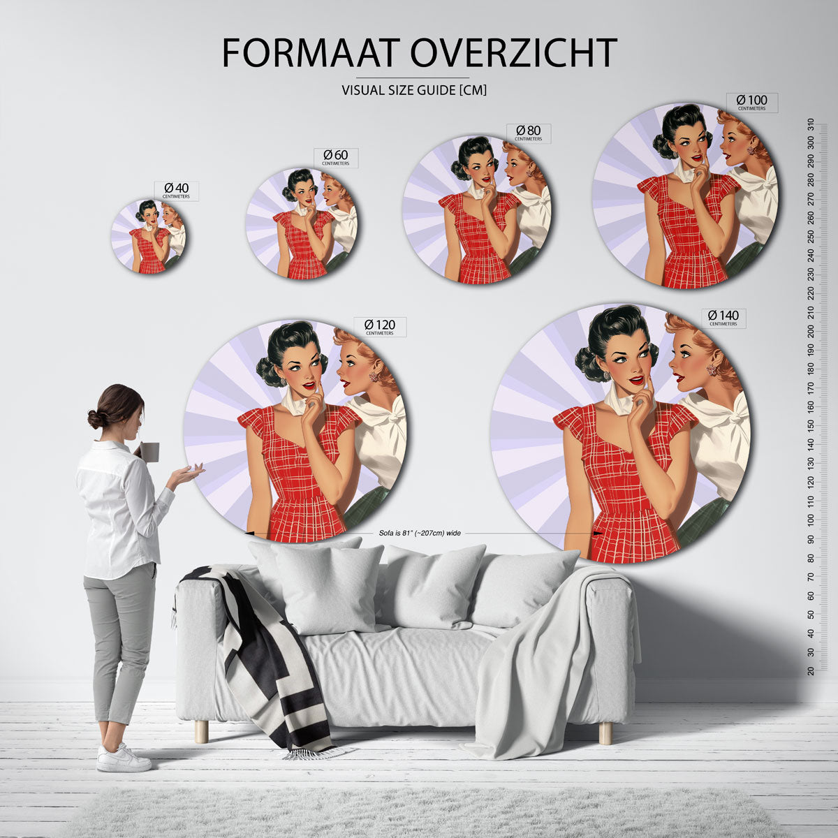 Vrouwen in retro stijl Muurcirkel