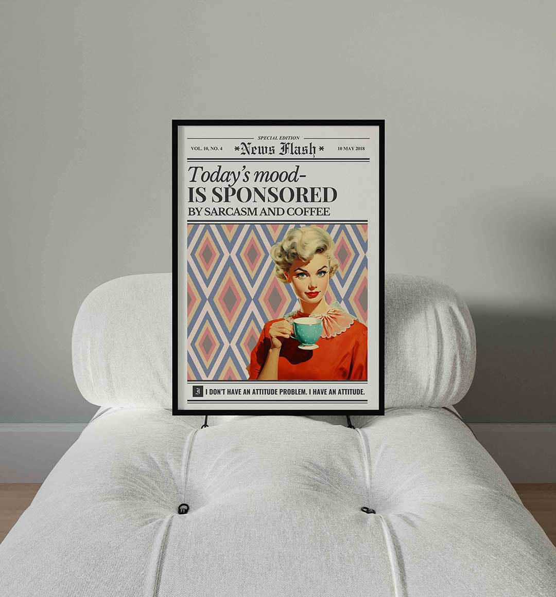 Vrouw met koffie en patroon Poster