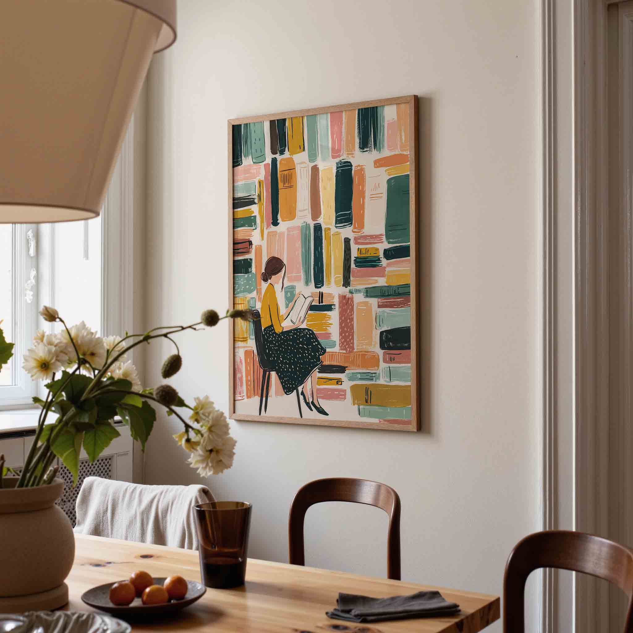 Lezende vrouw met boeken Poster