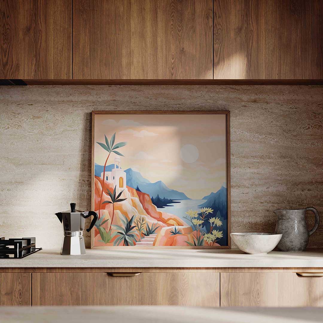 Zonnige kustlandschap Poster