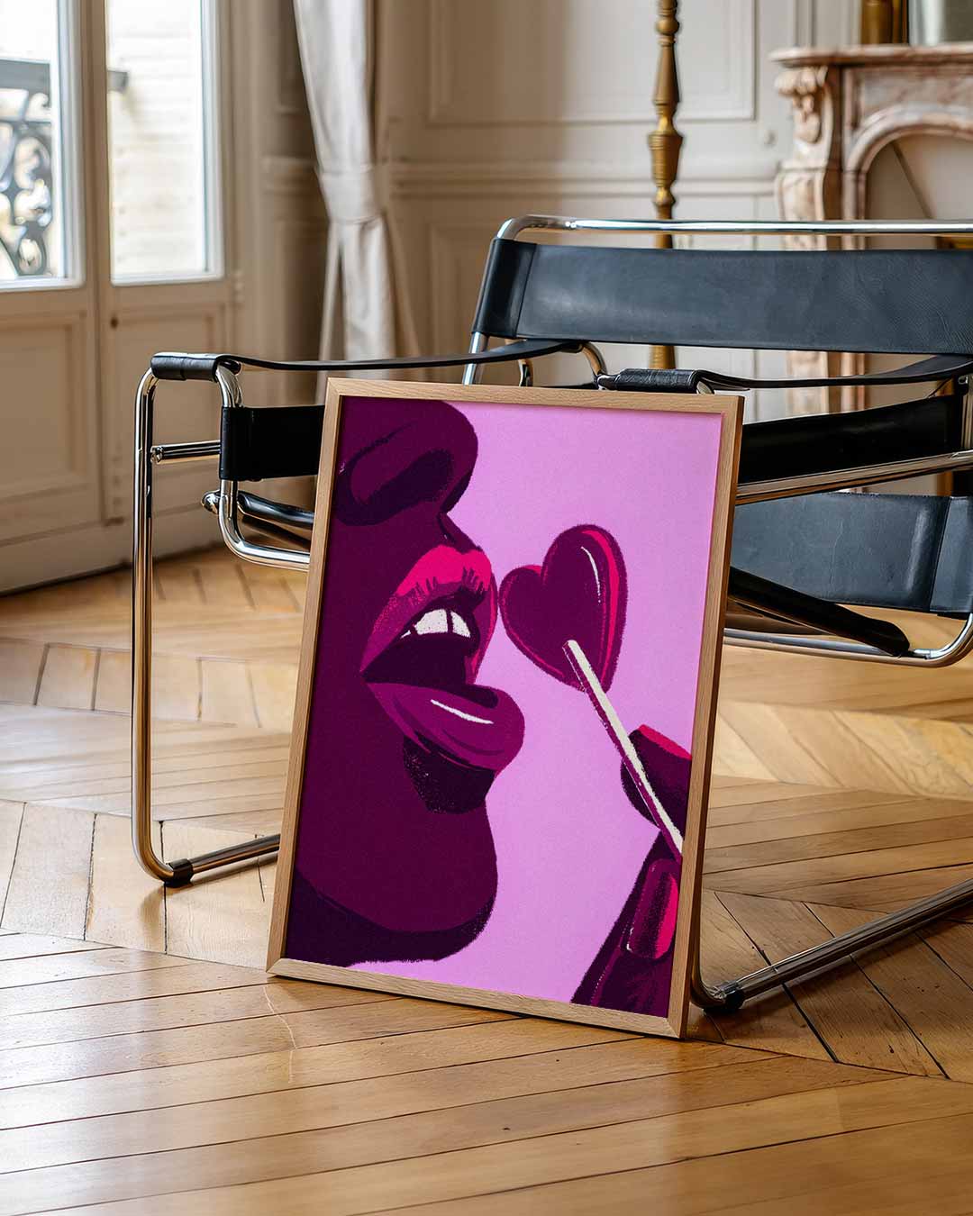 Verleidelijke Lippen en Hart Lolly Poster-WallArtistic