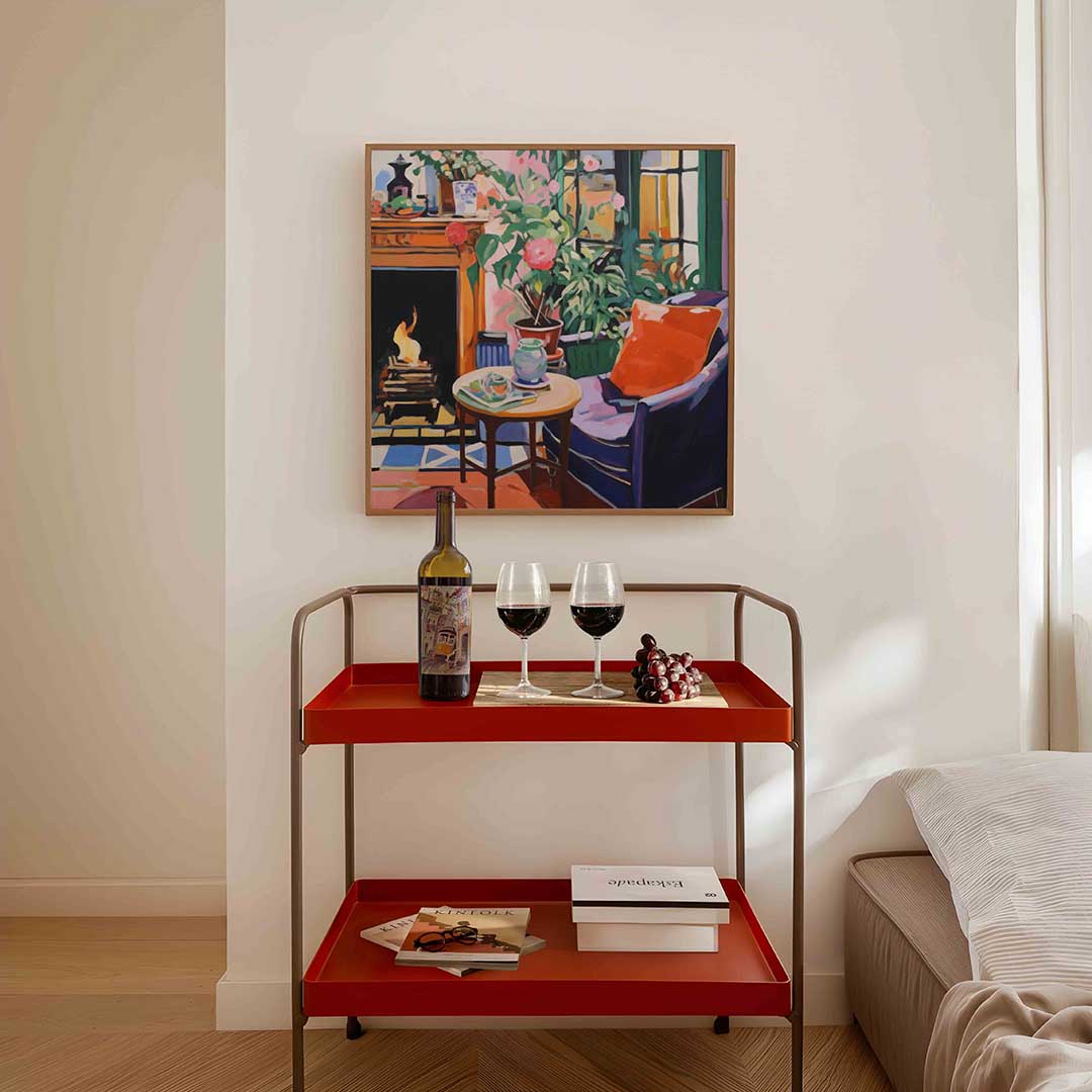 Interieur met open haard Poster