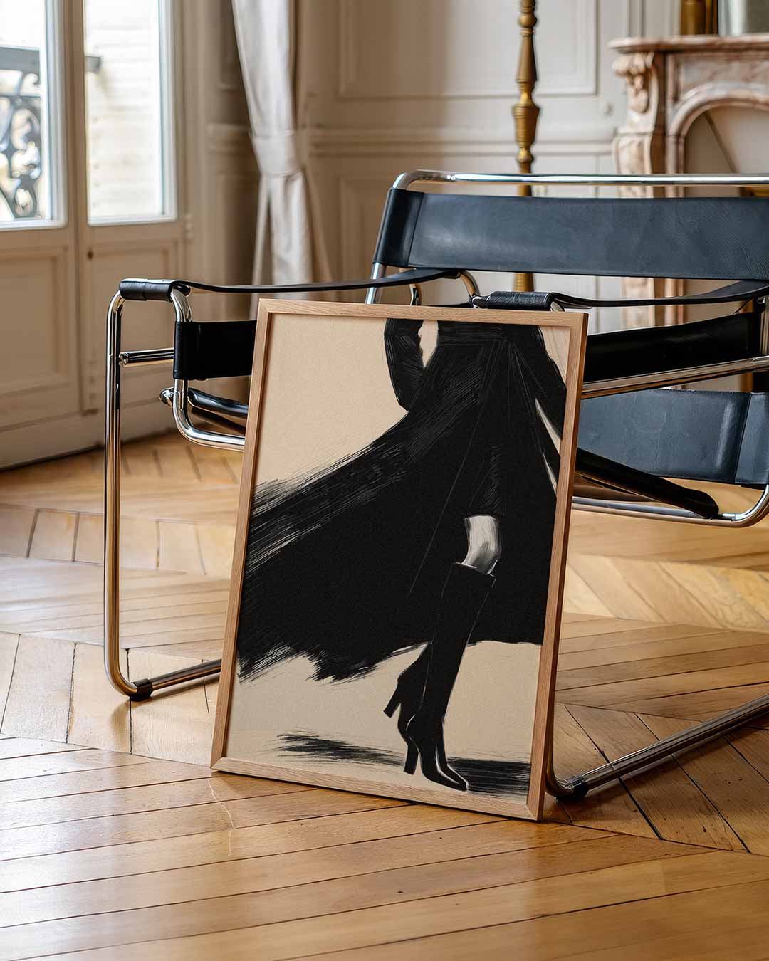 Elegante Stijlvolle Vrouw in Zwart Poster-WallArtistic