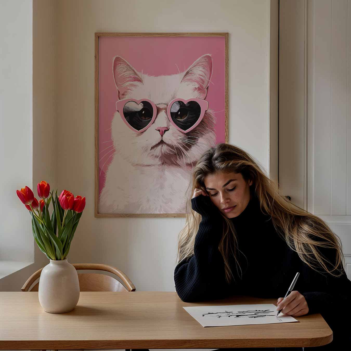 Coole Kat Met Hartjesbril Poster-WallArtistic