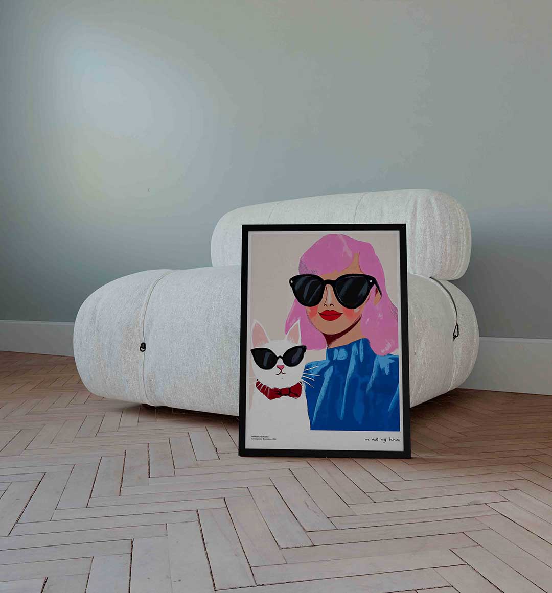 Vrouw en kat met zonnebrillen Poster