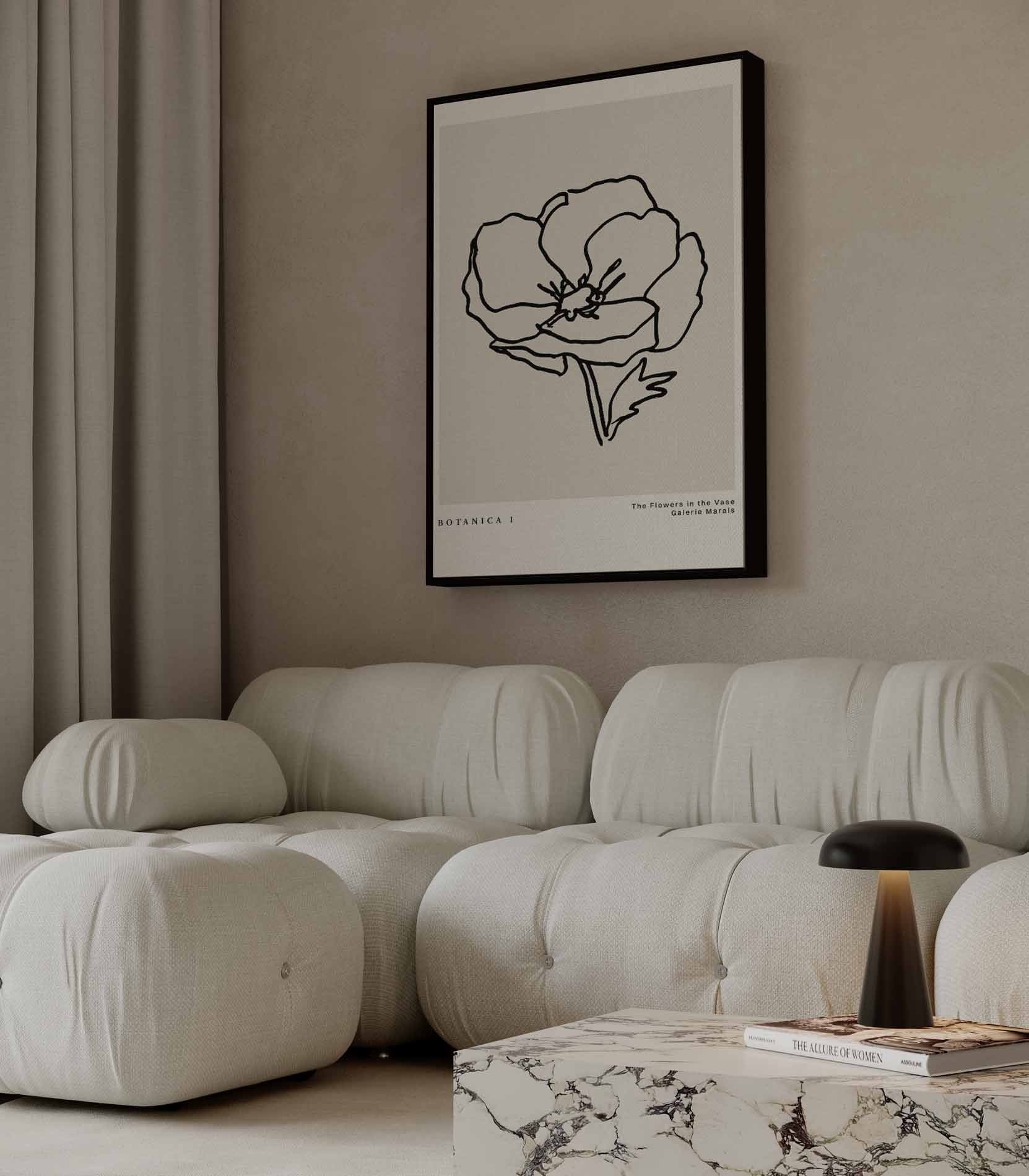 Elegante Lijntekening Bloem Kunstwerk-canvas-dibond-plexiglas-wanddecoratie-WallArtistic
