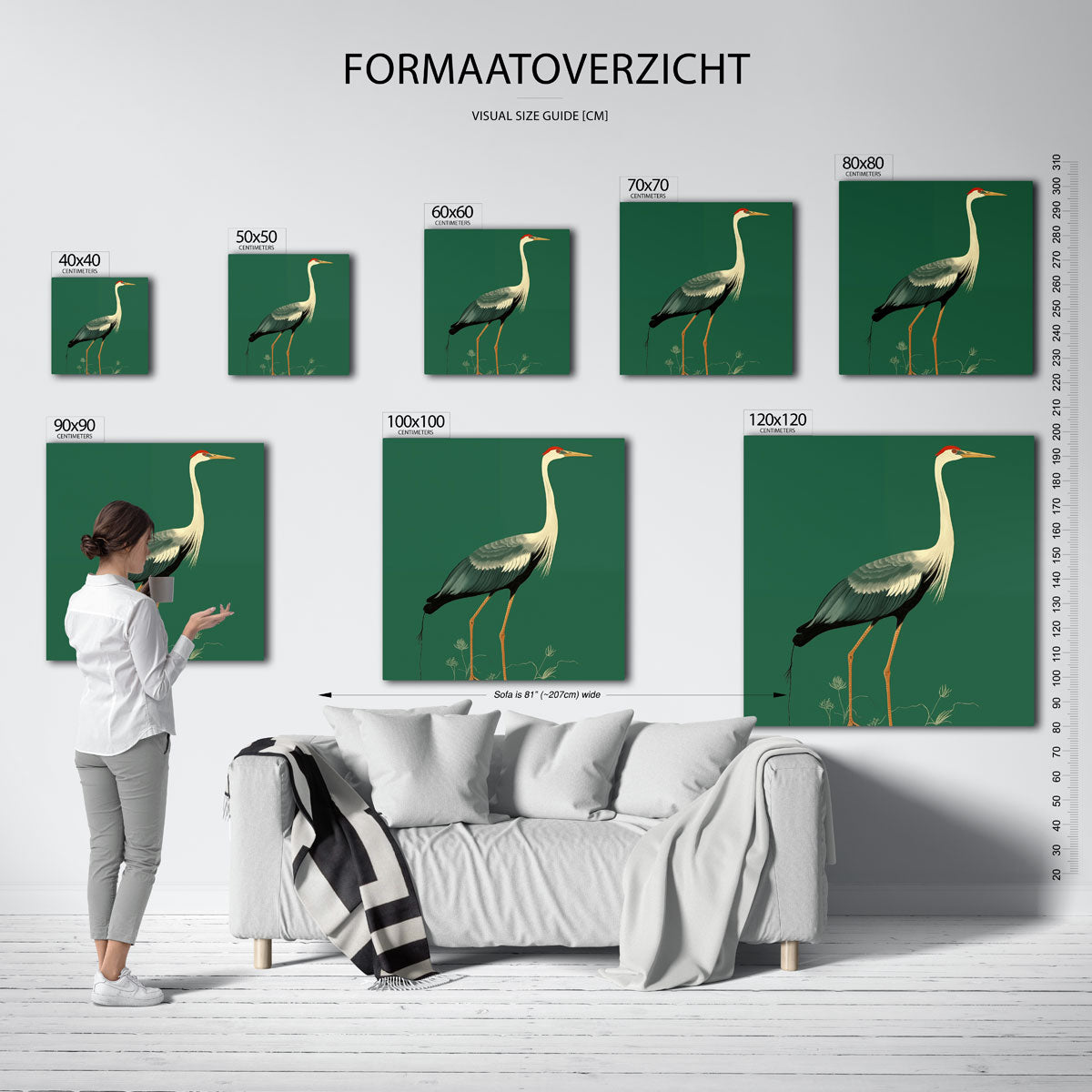 Kraanvogel op groene achtergrond Poster