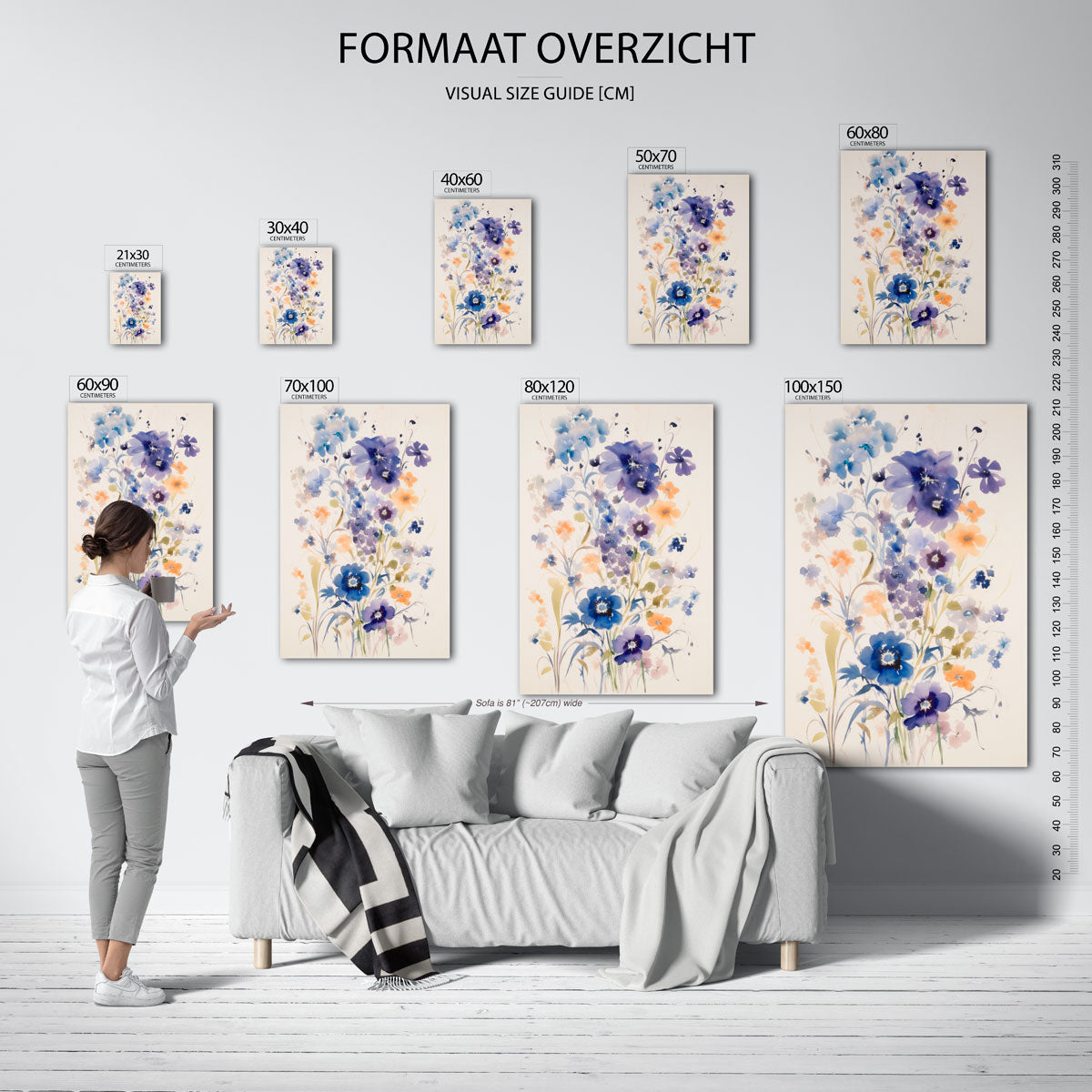 Bloemen in blauw en oranje Poster