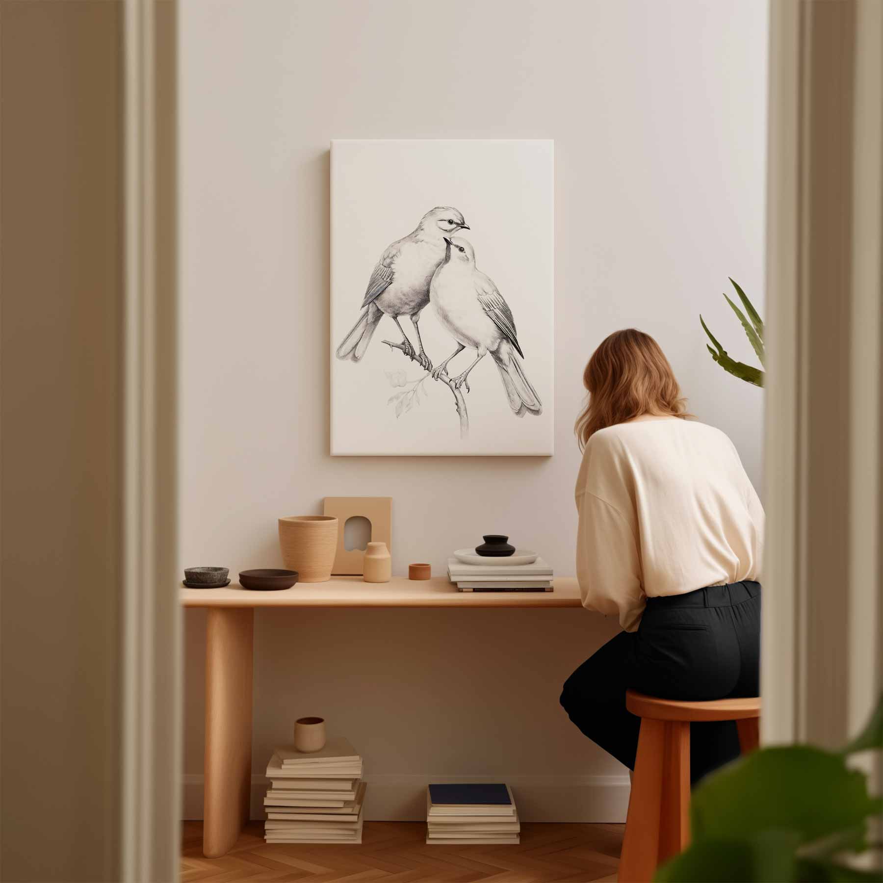 Romantische Vogelschets Kunstwerk-canvas-dibond-plexiglas-wanddecoratie-WallArtistic