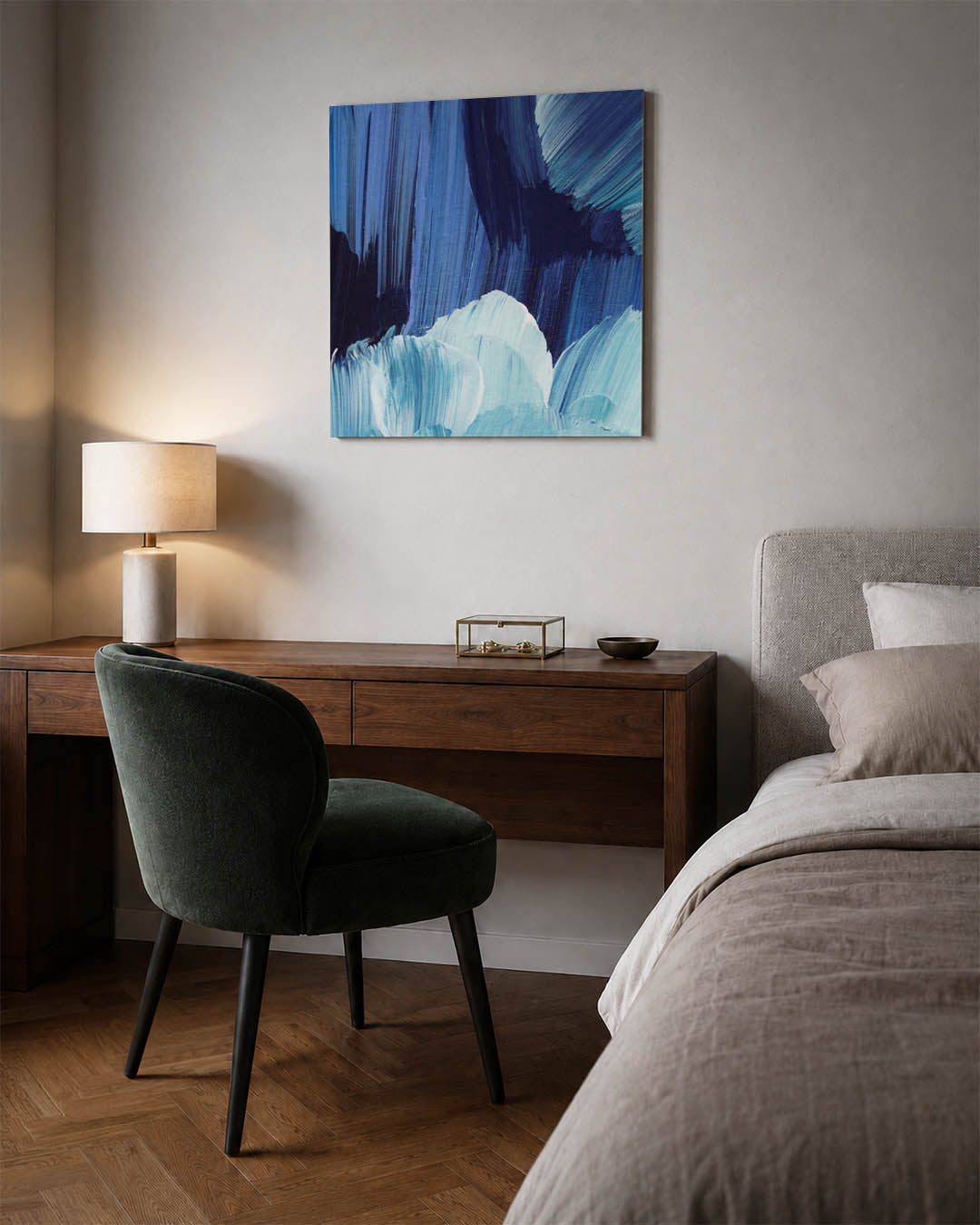 Dynamische blauwe strokes Kunstwerk